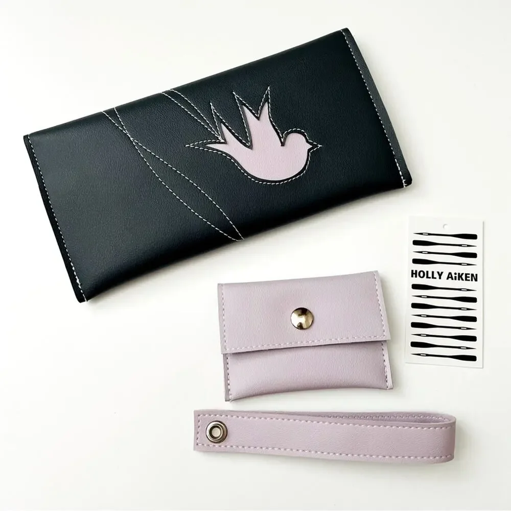 Holly Aiken Large Clutch Wallet wristlet coin purse bird navy blue lilac purple